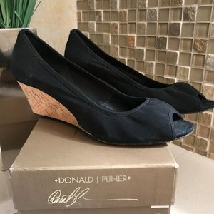 Donald Pliner Molly Cork Wedge Black Mesh